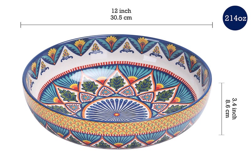 Bico Havana Ceramic Pasta Bowl, Set of 5(1 unit 214oz, 4 units 35oz), for Pasta, Salad, Microwave & Dishwasher Safe, House Warming Gift - Image 2